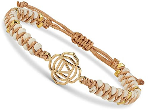 BENAVA Damen Yoga Armband Howlith Edelstein Perlen mit Lotus Anhänger Weiß | Edelstein Armband Meditation | 16-24 cm