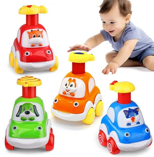 AESTEMON Auto Spielzeug ab 1 Jahr Junge, 4 Stück Spielzeugauto Kinderspielzeug ab 1 Jahr 2 3 Jahre Junge, Press & Go Tier Spielzeug Auto Kinder Baby Spielzeug Geschenk Junge 1 2 3 Jahr Mädchen