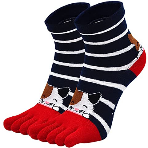 ZAKASA Chaussette à Doigts Femme: Chaussette 5 Doigt de Pied Coton Chaussettes Orteils Séparés Sport Fantaisie Motif Taille 35-42 Dessin Animé-1 Paire