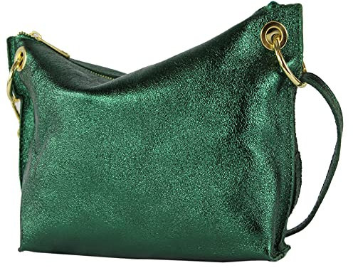 modamoda de - T243 / T252 - ital. Bandolera pequeña pequeña de piel/ante, Verde Botella Metálica, small