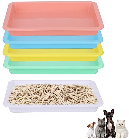 5 Piezas Caja de Arena para Gatos, Caja Arena Gatitos Poco Profunda Bandejas Arena para Gatos Plástico Bandeja Arena para Gatitos Bandeja Desechos para Gatos de Interior (5 Colores)