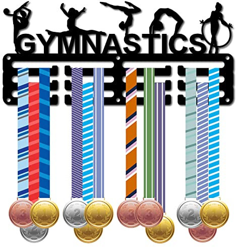 CREATCABIN Ginnastica Porta Medaglie Appendiabiti Espositore Sport Metallo Appeso Premi Piccolo Supporto Decor Premi per Parete Casa Distintivo Gara Corsa Ginnastica Nuoto Medaglia Nero 29x13cm