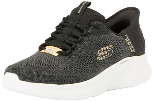 Skechers Baskets Lite Pro Primebase pour Homme, Bordure Grise en Maille Noire, 41.5 EU