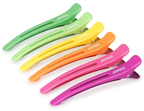 AIMIKE 6 Haarklammern, Haarclips zum Stylen und Schneiden, Abteilklammern Friseur Hair Clips Damen, No Trace Haarklammer mit Silikonband, Haarklammern Friseurbedarf für Dickes & Dünnes Haar- Neon