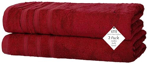 S & B Pack of 2 Jumbo Bath Towels Sheets 100% Pure Cotton Quick Dry Gym, Spa, Hotel Quality 500-GSM Large Size Bathroom Towels 75 x 150 cm (Red)