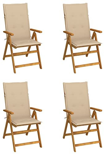 Homgoday Gartenstühle, neigbar, 4 Stück, mit Kissen aus massivem Akazienholz, Stühle für den Außenbereich, Esszimmerstühle für Garten, Gartenmöbel, Terrassenmöbel