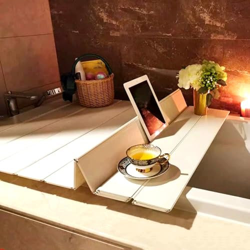 Badewannenablage PVC Badewanne Abdeckung Faltbar, Wasserdichtes und Staubdes Badewannenbrett Passt in die Meisten Wannen. Weißer Extra Langer Verschluss Baddeckel, Leicht zu Reinigen und zu Warten (C