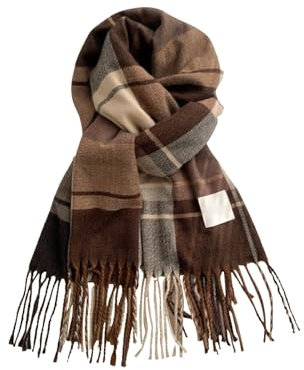 Écharpe d'hiver pour femme - Marron - Douce - Réversible - À franges - Rayée - À carreaux - Écharpe festive - Longue écharpe chaude - Écharpe pour femme - Rouge à carreaux - Été - Longue écharpe pour