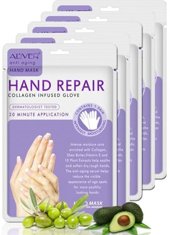 P-Beauty Handmaske 5 Paar Lavendel | Feuchtigkeitshandschuhe | Kollagen und Vitaminreiche Handmaske für rissige, trockene, raue Hände | Handcreme & Pflegecreme | Anti-Aging | Peelinghandmaske