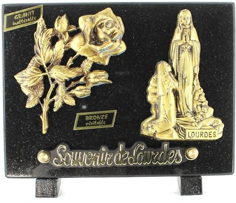 Gedenktafel mit einer Rose aus Bronze und Granit, 20 x 15 cm, Grabschmuck, christlicher Kult, Granit