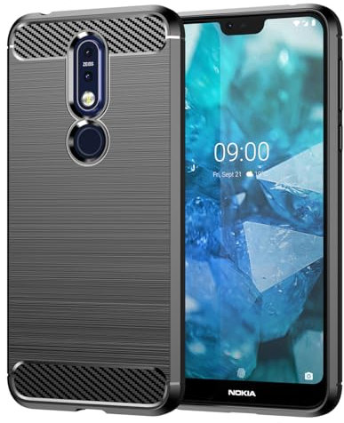 Sidande Hülle für Nokia 7.1 Case TA-1085 hülle, Ultradünne Handyhülle mit stoßdämpfendem Carbon-Fiber-Design aus TPU-Gummi Robuster Schutzhülle für Nokia 7.1 Schwarz