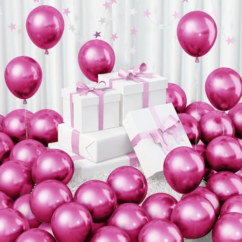 Jobkoo 60pcs Metallic Hot Pink 5Inch Chrome Balloons for General Celebrations, Unisex, All Ages