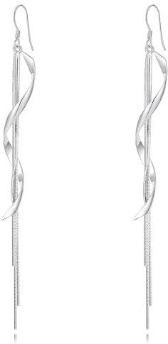 Lange Ohrringe Hängend Silber 925 für Damen: 14K Weiß Vergoldet Hängeohrringe - Spirale Quasten Ohrringe, Lange Damenohrringe Hänge