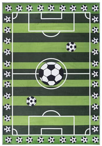 Mazovia Kinderzimmerteppich Waschbar - Fußballteppich - Kinderteppich für Kinderzimmer - Spielteppich rutschfest Fußbodenheizung geeignet - Grün 160 x 230 cm