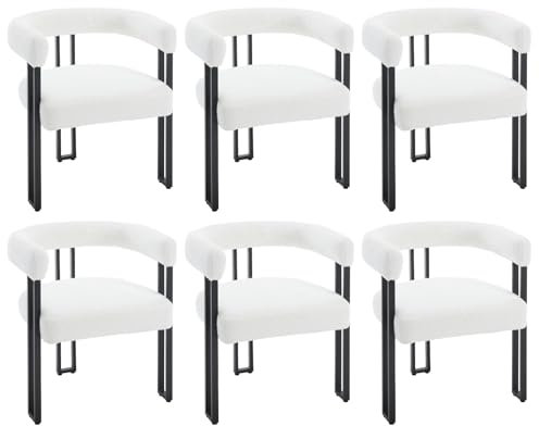 WOLTU Esszimmerstühle 6er Set, Esstisch Stühle mit Armlehnen, Design Stuhl Küchenstuhl Essstuhl, Sessel bequem modern, für Esszimmer Wohnzimmer Schlafzimmer, aus Chenille Metall, Creme, EZS25cm-6