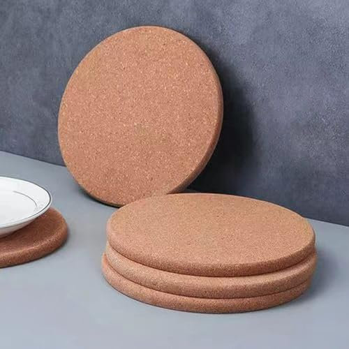 19cm Thick Cork Placemats Set, for Hot Pans Table, Grourarty Round Table Mats and Cork Coasters for Hot Dishes, Cooking, Milk, Coffee, Plant 8Pcs
