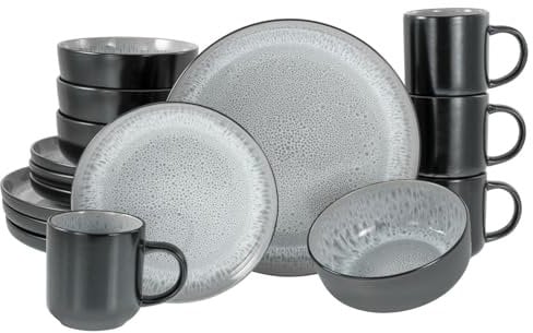 CreaTable, 19928, Serie Nordic Fjord Frost, 16-teiliges Geschirrset für 4 Personen, Kombiservice aus Steinzeug, spülmaschinen- und mikrowellengeeignet, Qualitätsproduktion