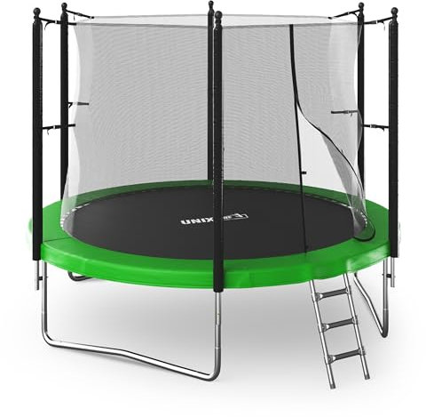 Unix Line Ⓡ Outdoor Trampolin 183/244/305/366 - Komplettset mit Leiter Innen-& Sicherheitsnetz - CE Zertifiziert - Kinder Gartentrampolin robust & wetterfest bis,150kg belastbar