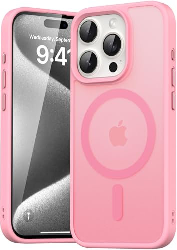 Natiiozie Magnetica Cover per iPhone 15 Pro Compatibile con MagSafe Custodia Traslucida Opaca Posteriore, Antiurto Anti-impronta Resistente ai Graffi Protettiva iPhone 15 Pro Case,Rosa