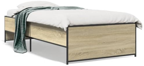 vidaXL Bettgestell Sonoma-Eiche 100x200 cm Holzwerkstoff und Metall
