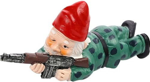 Army Garden with an G-un Milita-ry Garden Gnomes Statue, Combat Enthusiasts, Gu-n Lovers & Army Men, Resin Ornament Decoration for Indoor Outdoor Lawn Patio Yard Garden Décor