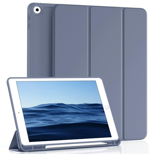 MUDROCK Hülle für iPad 9. 8. 7. Generation 2021 2020 2019, Lila | Schutzhülle mit Stifthalter für iPad 10,2 Zoll 9/8/7 Gen, Weiche Silikon-Hülle, Automatischer Schlaf/Aufwachen