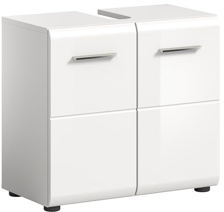 furnling Waschbeckenunterschrank Ivy, weiß Hochglanz, 2 Türen, 2 Fächer, Waschtischunterschrank mit Siphon-Ausschnitt, Front mit Rillenfräsung, Breite 60 cm