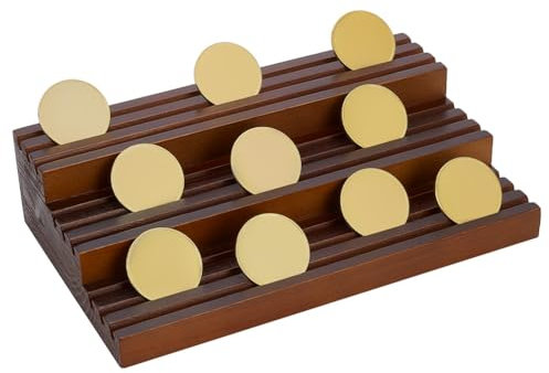 PH PandaHall Herausforderung Münze Display Case, Holz Münzen Display Holders Regale Münzenhalter Holzregal Rechteckig Sammlermünzen Ständer für Schreibtisch, 15x25x6cm