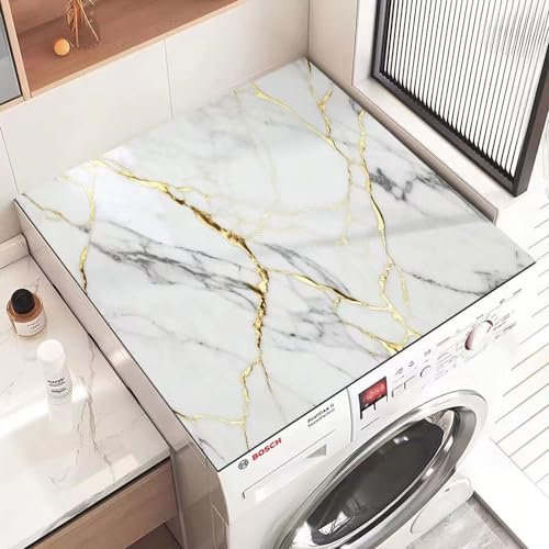 Treer Tappetino per Lavatrice Antiscivolo Assorbente, Copertura per Lavatrice Morbido e Ritagliabile Tappetino Protezione Superiore per Lavatrice/Asciugatrice (60x60cm,Marmo Avorio)