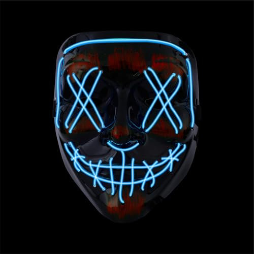 Maschera di Halloween ispirata a “The Purge” con LED blu, controllabile, per Halloween e Carnevale, costume di travestimento per uomo e donna, in diversi colori
