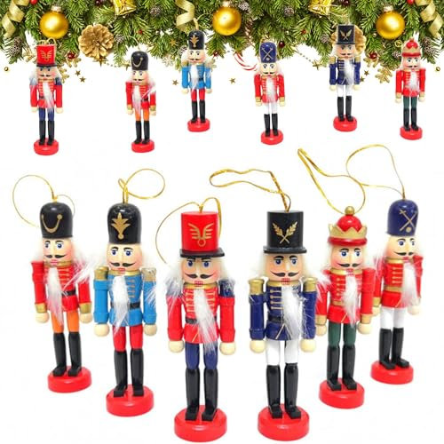 Casse Noisette en Bois Noel, 6 PCS Décorations de Noël Casse-Noisette, Marionnette Casse-Noisette, Casse-Noisette de Noël Traditionnels en Bois, Casse-Noisettes Soldat de Noël, Nutcracker Soldier