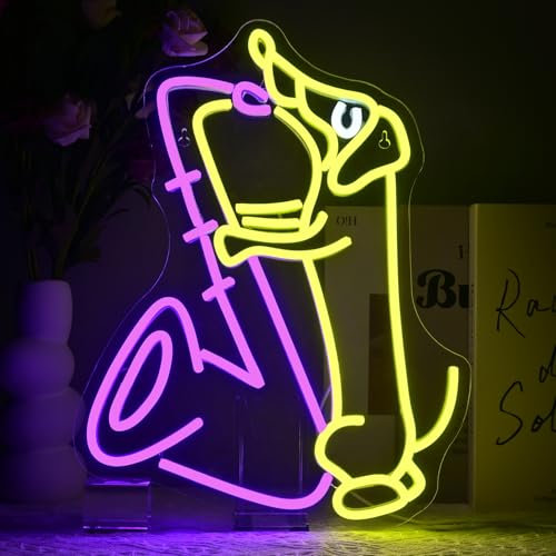 SIGNSHIP Dachshund Sax Neon Schild Saxofón Neon Lichter für Wanddekoration Jazz Musik Light Up Schild Pet Shop Licht Kunst Musikinstrument Store Wanddekoration (Dachshund Sax)