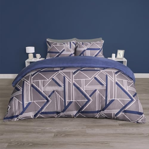 OHS King Size Duvet Set Abstract Geometric Print Reversible, Ultra Soft Cosy fabric Modern Geometric Design Quilt King Size Duvet Cover with 2 Pillowcases, Grey