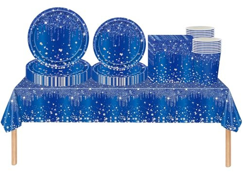 69 pièces Vert Brillant Strass Jetables Party Vaisselle Set, Papier Tasses Serviettesr Assiettes Set, pour Barbecue les Fêtes les Pique-niques Enfants Adultes Anniversaire Mariages et Noël