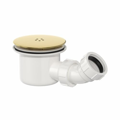 Baystone® High Flow Shower Tray Waste 90mm Trap Easy Clean Quick Fit Drain Cover Bathroom Replacement Traps, Brushed Brass