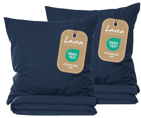 Lavea® Bettwäsche Set 4teilig – 135x200 (2X) + 80x80 (2X) Navyblau aus Mikrofaser – Ultraweich, Atmungsaktiv & Hypoallergen, ÖKO-TEX Bettwäsche Set mit Qualitätsreißverschluss