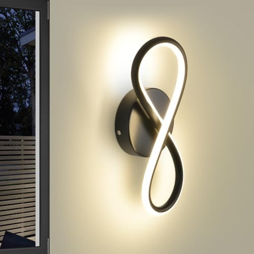 Homefire Wandleuchte Innen LED Wandlampe Schwarz: Wand Lampe für | Treppenhaus Schlafzimmer Wohnzimmer Korridor Kühles Modern Design 7W Kurvendesign Dekorativ Wandleuchten Warmweiß 3000K