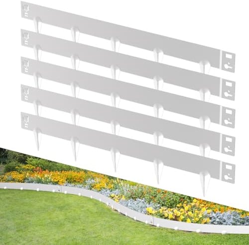 Cecaylie Rasenkante Metall Beetumrandungen mit Dornen Beeteinfassung Rasenkante Verzinkt Blumenbeet Umrandung Rasenkantenblech, Silber (Länge 5m - Höhe 15cm)