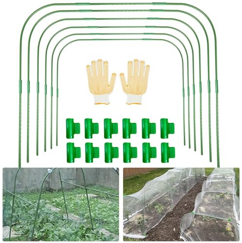6Pack Garden Hoops for Raised Beds, Adjustable Greenhouse Hoops, Plant Grow Tunnel Hoop, 30Pcs Hoop Pipes, 24Pcs Connect Tubes, 18Pcs Clamps – Perfect for Plastic Film, Bird Netting, Poly Tunnel