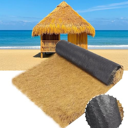 BXZAY Artificial Thatch Straw Roof Roll for Tiki Bar,Synthetic Thatch Grass Roof Rolls,Mexican Artificial Palm Thatch Roof Rolls, Waterproof Palapa Palm Thatch for Roof