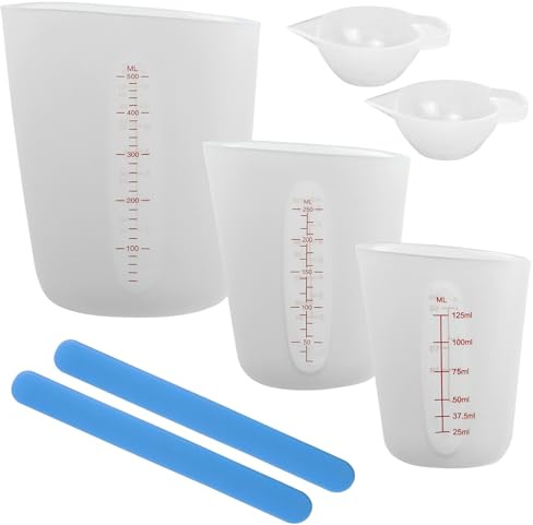 Silikon Messbecher 125/250/500ml Epoxidharz Zubehör mit Klare Skala | 3 Stück Silikonbecher zum mit Gießen Silikon Rührstab, DIY Handmade, Labor, Küche, Transparent, Transparent Mischbecher