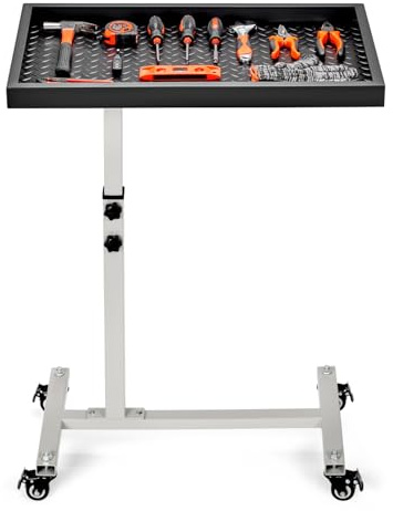 OLBRUS Verstellbarer Arbeitstisch mit Rollen, Werkzeugtablett für Garage, Reparaturwerkstätten, Heimwerker, 100 kg Kapazität, mobiler, robuster Werkzeugwagen aus Stahl (grau)