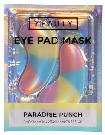 YEAUTY PARADISE PUNCH Maschera in panno – Maschera idratante per occhi con papaia, ialuronico e fico d'India – Boost per la cura tropicale per la pelle radiosa – Eyepads vegani per tutti i tipi di