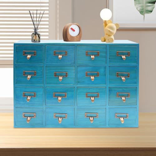 JDBDU 16 cajones armario medicinal para tarjetas de biblioteca, cajonera de madera, con cajones, armario farmacéutico de madera para cómoda, cocina, hogar, oficina