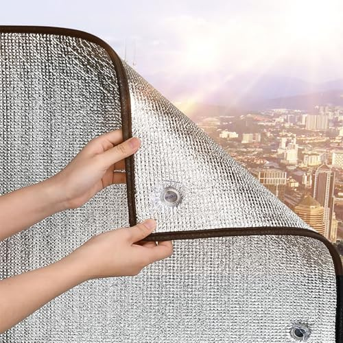 Generisch Sonnenschutzfolie,Aluminisierte Isolierfolie,Reflektierende Anti-UV Fensterfolie,Verdunkelungsfolie Fenster Innen,Sichtschutzfolie,mit Saugnapf,für Büro und Haus(130x150 cm)