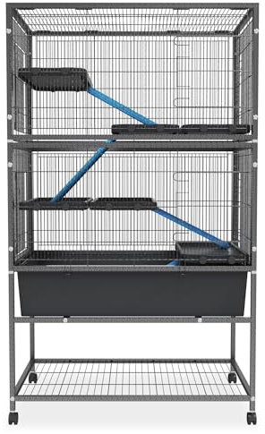 Aufun 2 Ebene Kleintierkäfig, Hamsterkäfig Meerschweinchen Käfig 88x48x150cm Rattenkäfig mit Sicherheitsschlösser, Leiter, Lagerregal und Rollen Hamster Käfig Nagerkäfig Kleintierstall