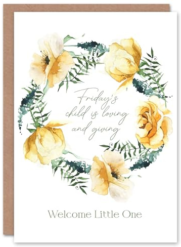 Artery8 Friday's Child Loving and Giving Floral Wreath New Baby Card