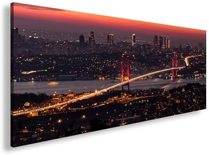 Leinwandbild Istanbuls Lichter – Brücke zwischen Kontinenten Panorama 100x50cm XXL Wandbild auf Keilrahmen/Kunstdruck/Bild Wohnzimmer Dekoration