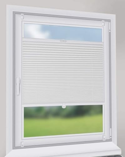 Sekey Plissees für Fenster ohne Bohren Blickdicht Plissee Klemmfix Nahtlos Elegant Halb-Wabenplissee, 70x120cm, Weiß