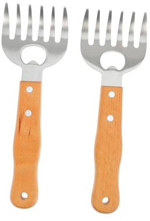 SEWACC 2 Piezas Desgarrador de Carne Forma de Garra de Oso de Acero Inoxidable Mango de Madera para Desmenuzar Carne y Pollo para Bbq la Cocina